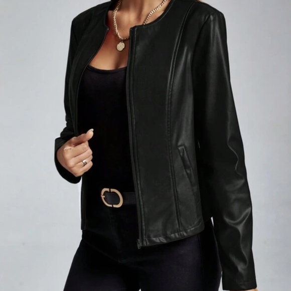Plus Vegan Leather Zip up Moto jacket - Picture 10 of 12